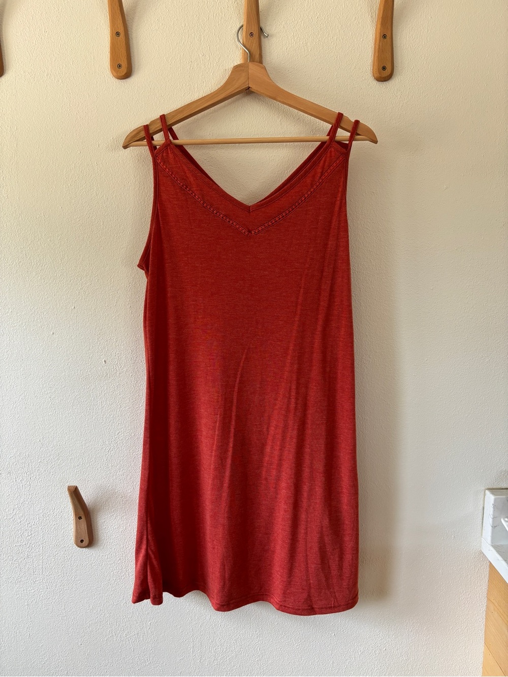 Red Double-Strap V-Neck Slip Dress